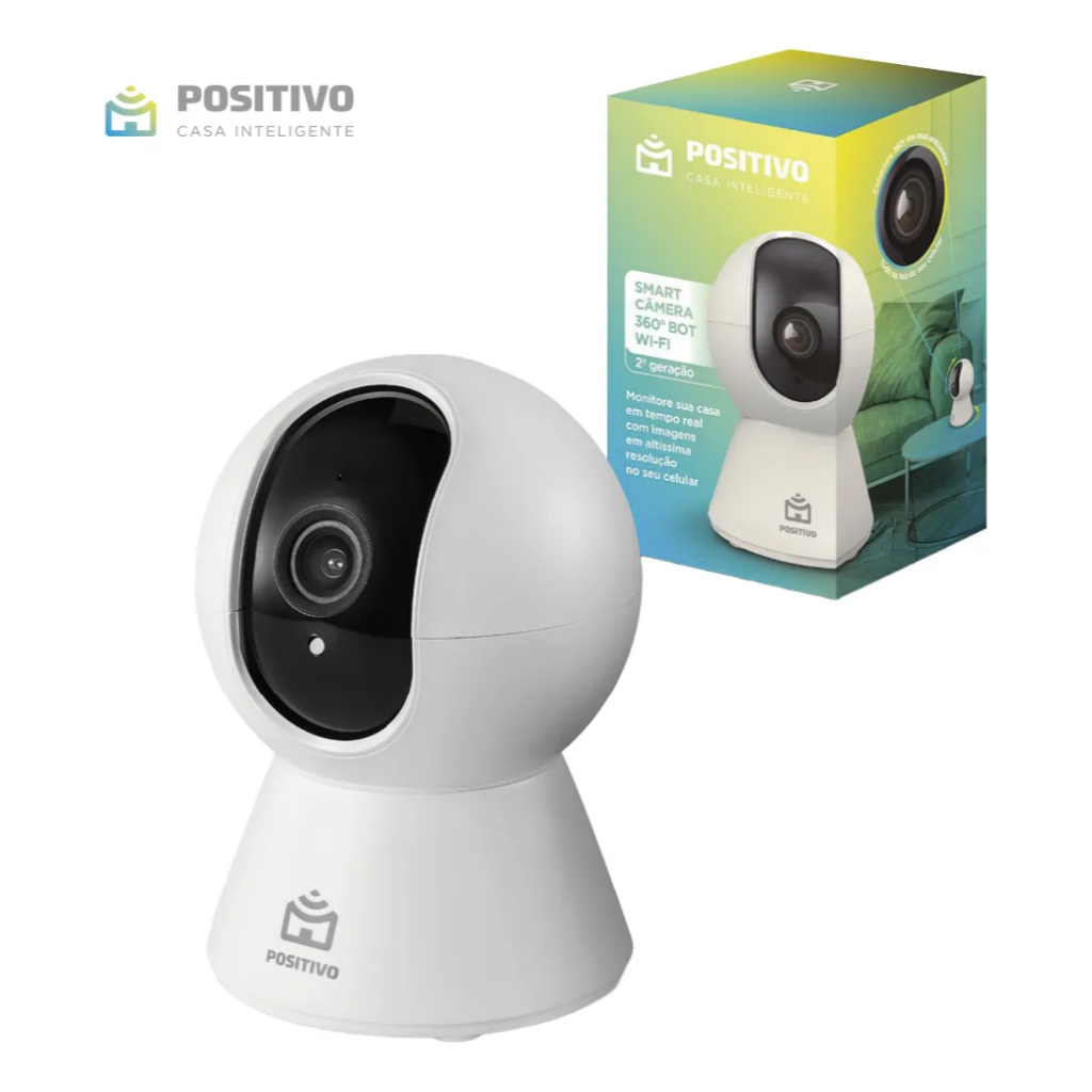 Smart Câmera Bot Wi-Fi 360° Positivo Casa Inteligente 3ª Geração 4MP 15 FPS Detecção de Movimentos Visão Noturna Áu