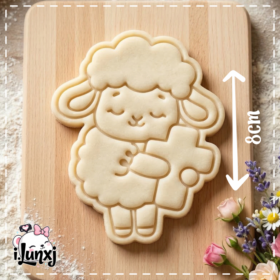 Cortador e Marcador Páscoa Cristã - Jesus Cristo, Ovelha abraçando a Cruz 8cm - Biscoito Biscuit Pasta Americana