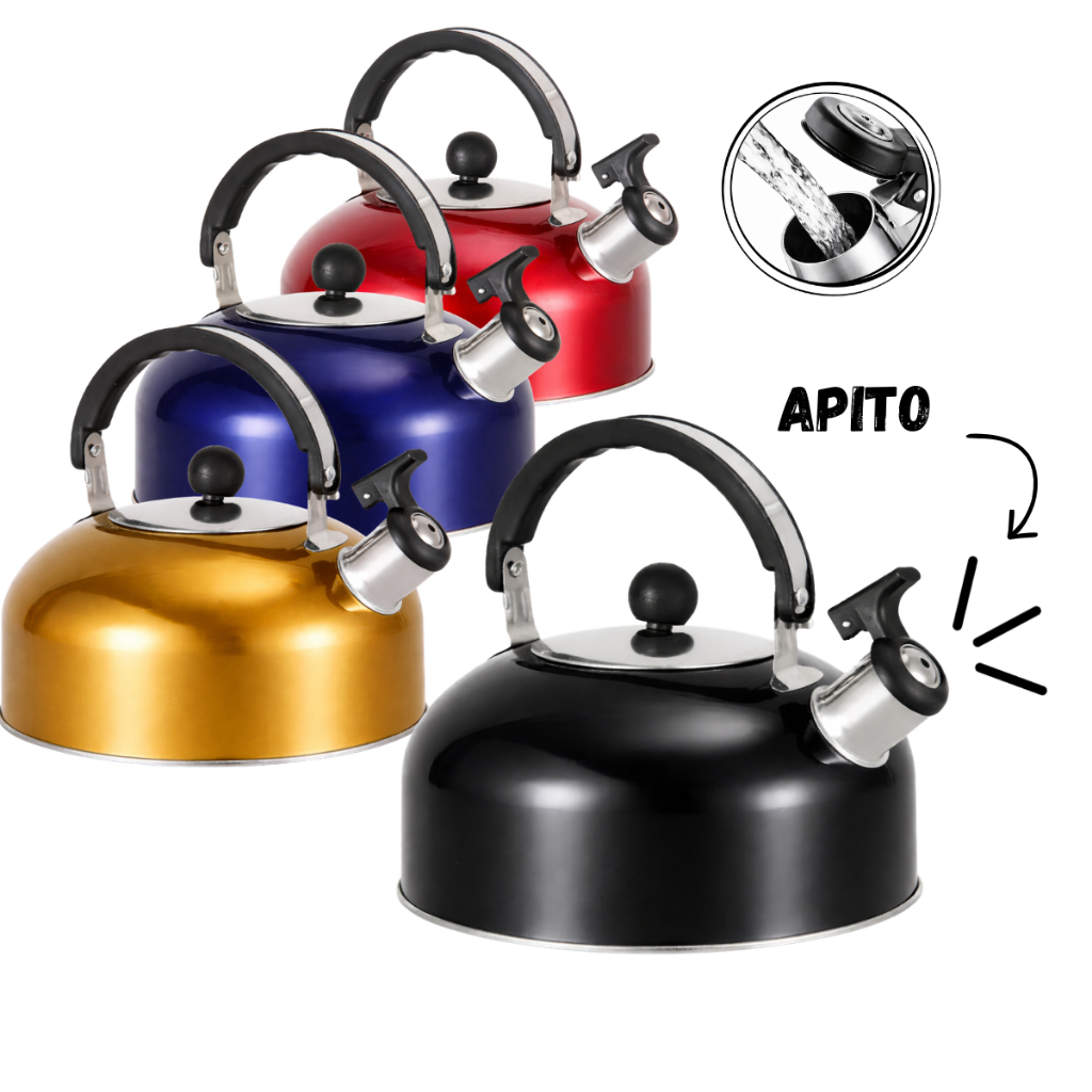 Chaleira de Inox 2 Litros com Apito 4 Cores
