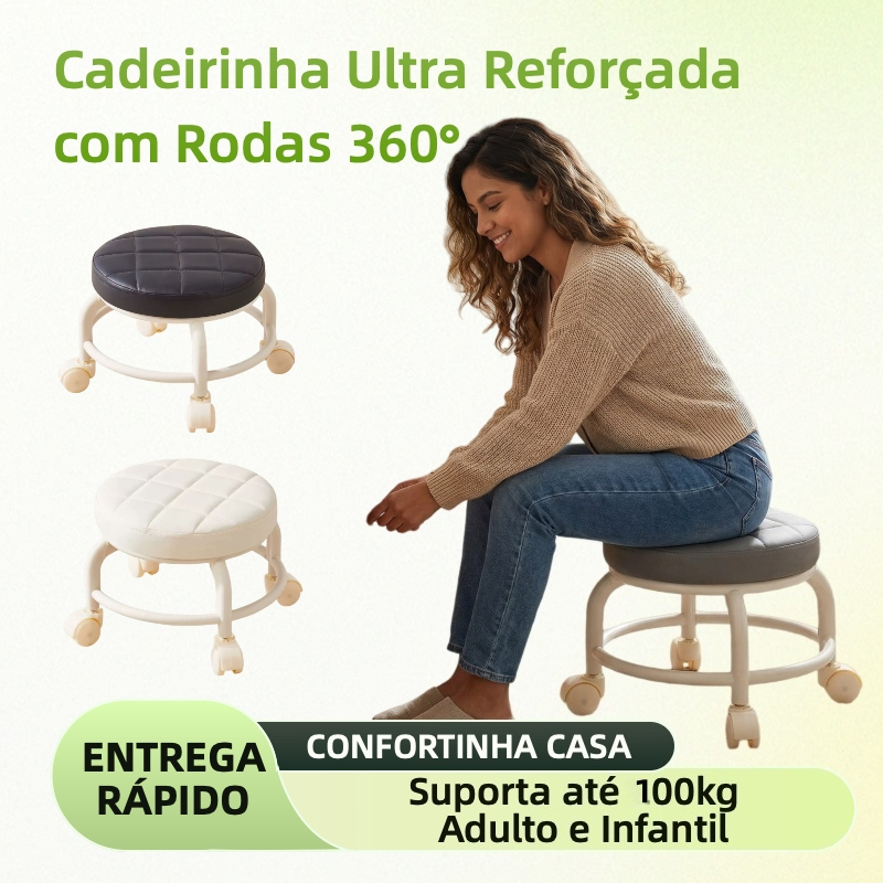 Banquinho com Rodas Silenciosas Resistente até 100kg Giratório