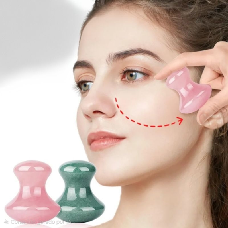 Gua Sha Cogumelo Facial Massageador de Pedra Natural Jade e Quartzo Rosa