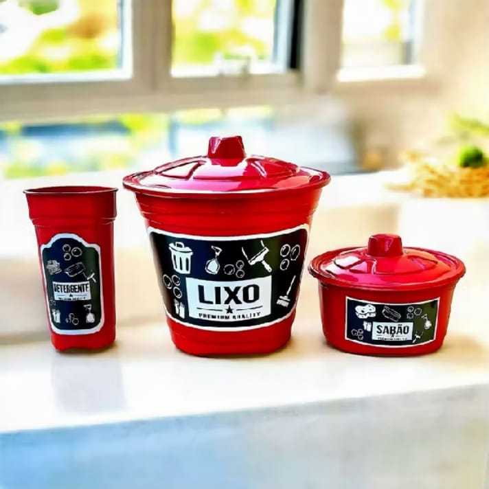 KIT PIA 3 PEÇAS PARA COZINHA LIXEIRA , PORTA SABÃO E DETERGENTE
