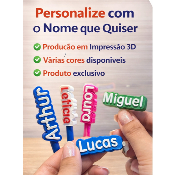Ponteira de Lápis Personalizada com Nome | Material Escolar Infantil | Lembrancinha de Festa e Aniversário - kit c/ 40