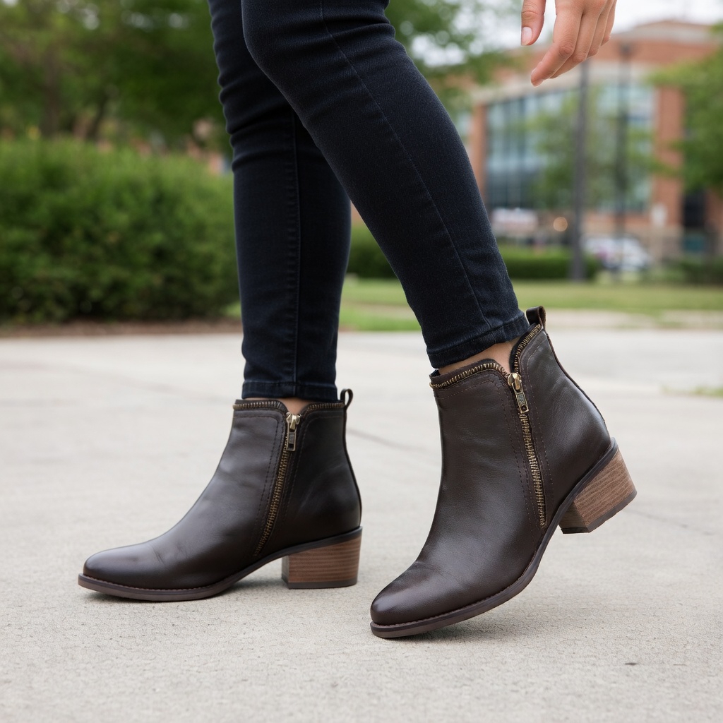 Bota Feminina Coturno Cano Curto com Zíper Estilosa Botinha Casual Salto Baixo
