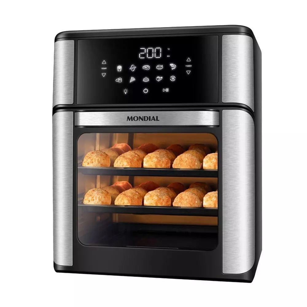 MONDIAL Fritadeira Air Fryer Forno Oven 12L, Preto/Inox, 2000W, 110V - AFON-12L-BI