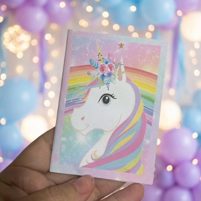 Kit Lembrancinha Unicórnio Personalizado - Mini Livrinho de Colorir + Aplique 3D/ Festa Infantil/Lembrancinha  Sacolinha