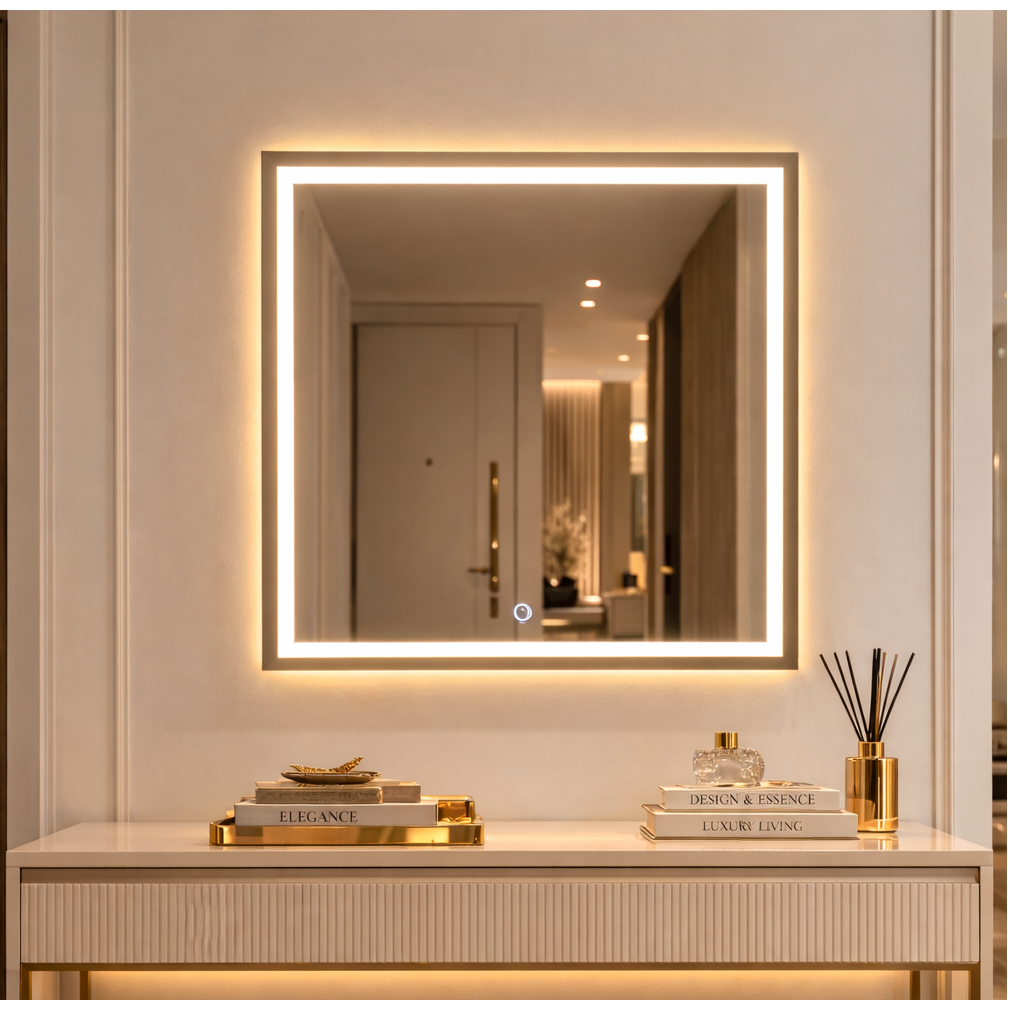 Espelho Quadrado 60x60 Jateado LED Touch 3 Cores Banheiro luxo em Oferta na Shopee