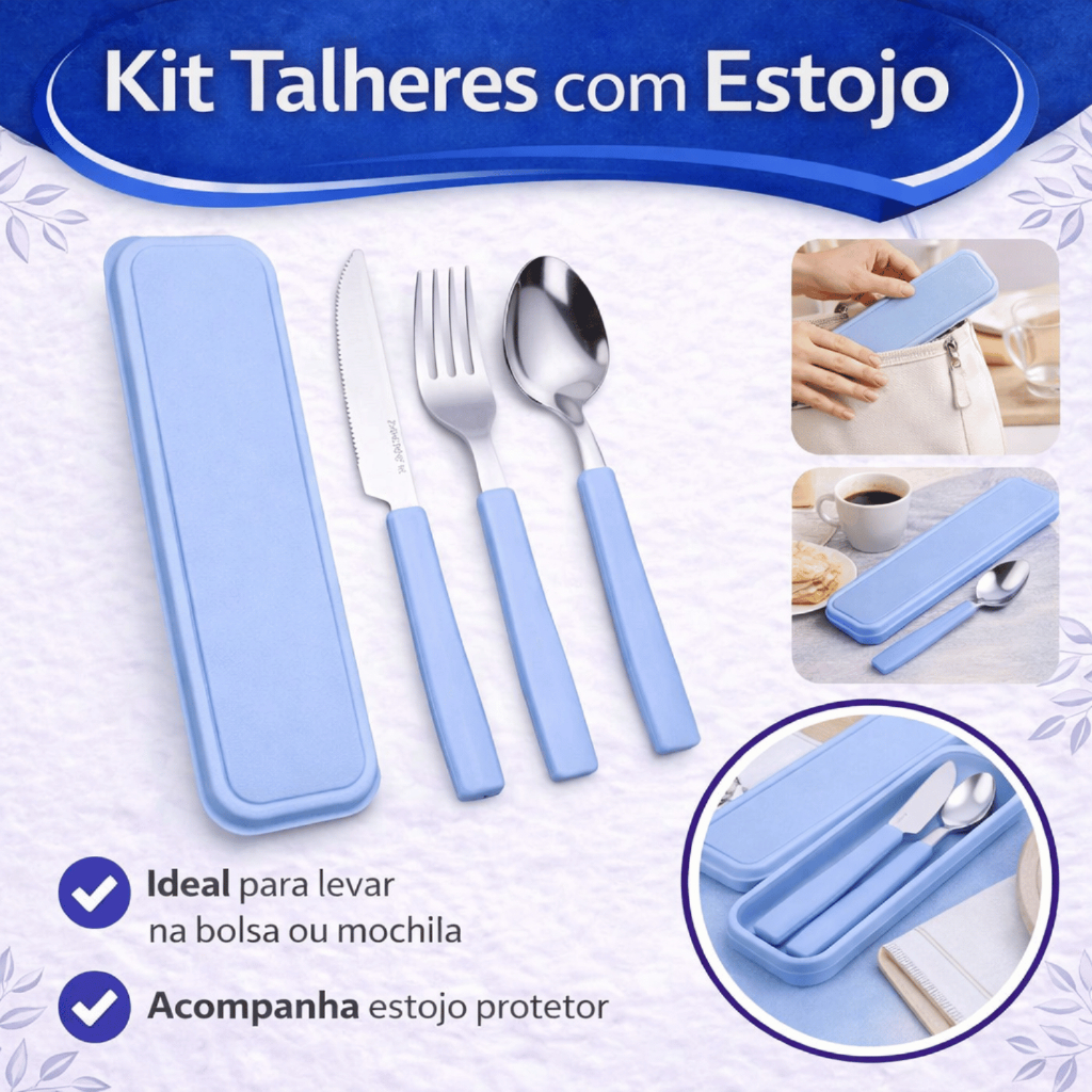 Kit Jogo De Talheres Inox 3 Peças Com Estojo Para Marmita