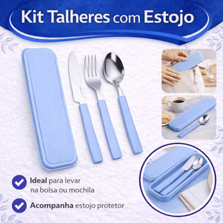 Jogo De Talher Inox 3 Peças Com Estojo Para Marmita Talheres Garfo Faca Colher Marmita Vi…