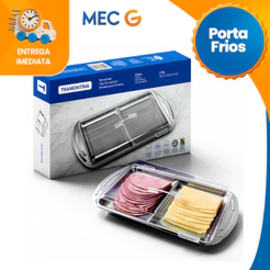 Porta Frios Duplo Com Tampa Organizador de Geladeira Inox Porta Queijo e Presunto Tramontina