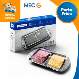 Porta Frios Duplo Com Tampa Organizador de Geladeira Inox Porta Queijo e Presunto Tramontina em Oferta na Shopee