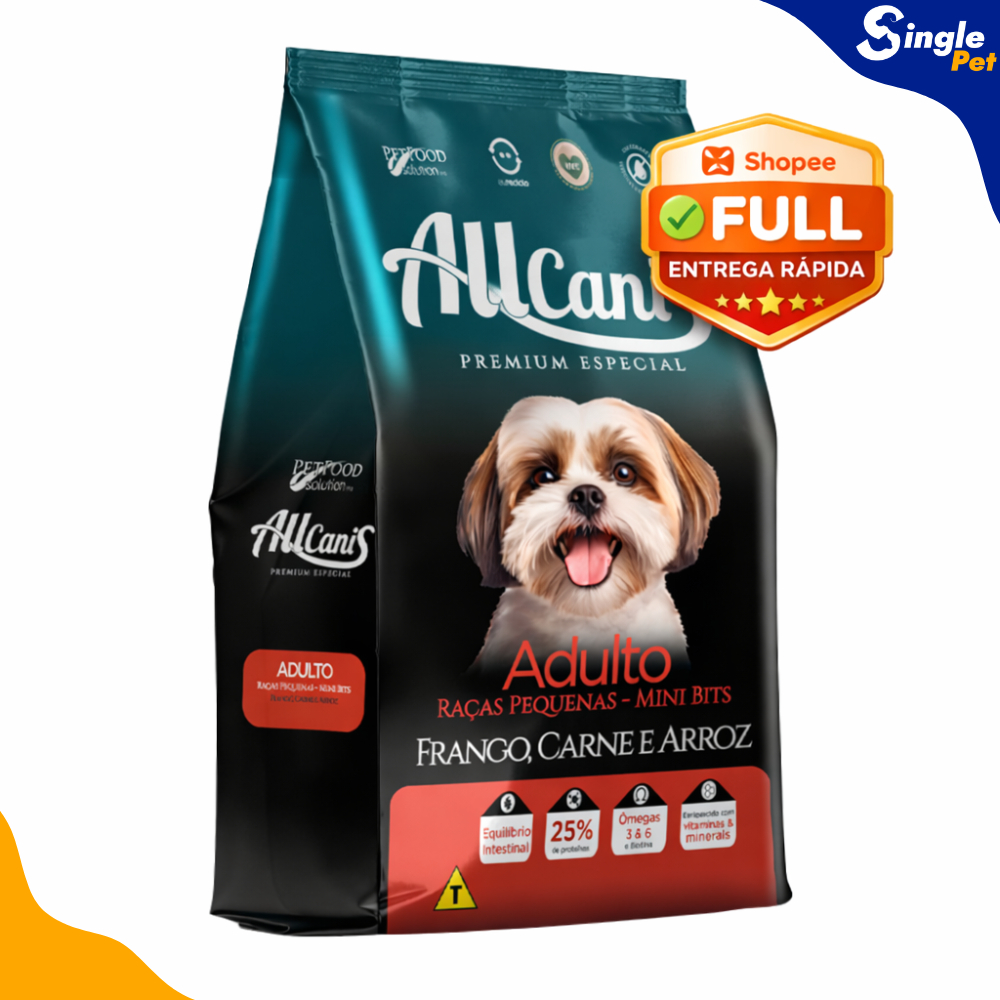 Ração Allcanis para Cães Adultos Porte Pequeno Sabor Frango, Carne e Arroz 15kg - Premium Completa em Oferta na Shopee