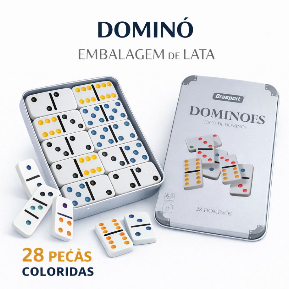 Dominó 28 Peças Profissional Colorido Estojo Lata Resistente Jogo Clássico Premium Original Osso