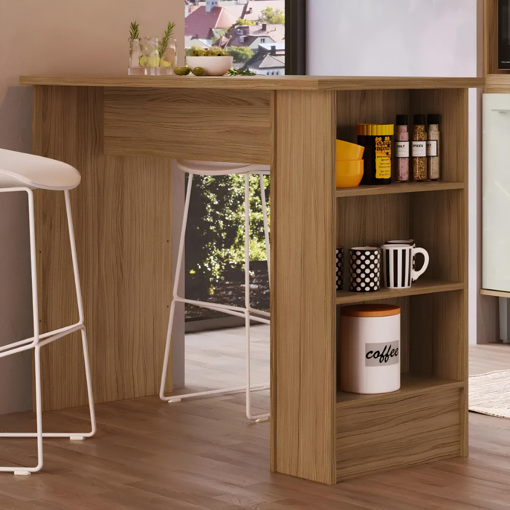 Bancada de Cozinha Ilha Gourmet Americana 2 Prateleiras 130cm Gaia CO8000 Marrom - Decibal Móveis em Oferta na Shopee