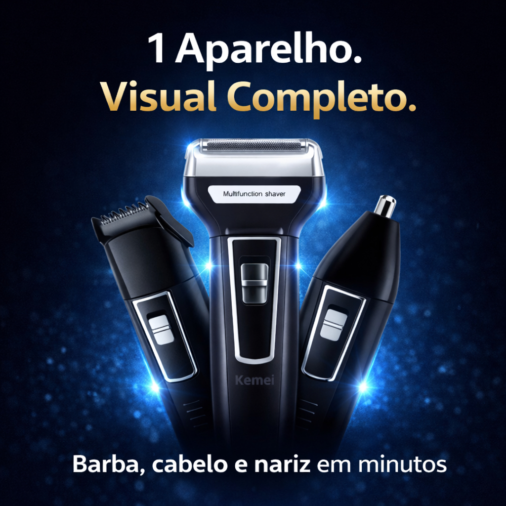 Aparador Pelos Masculino 3 em 1 Kemei DL-9217 Barbeador Elétrico Nariz Orelha Sem Fio Recarregável