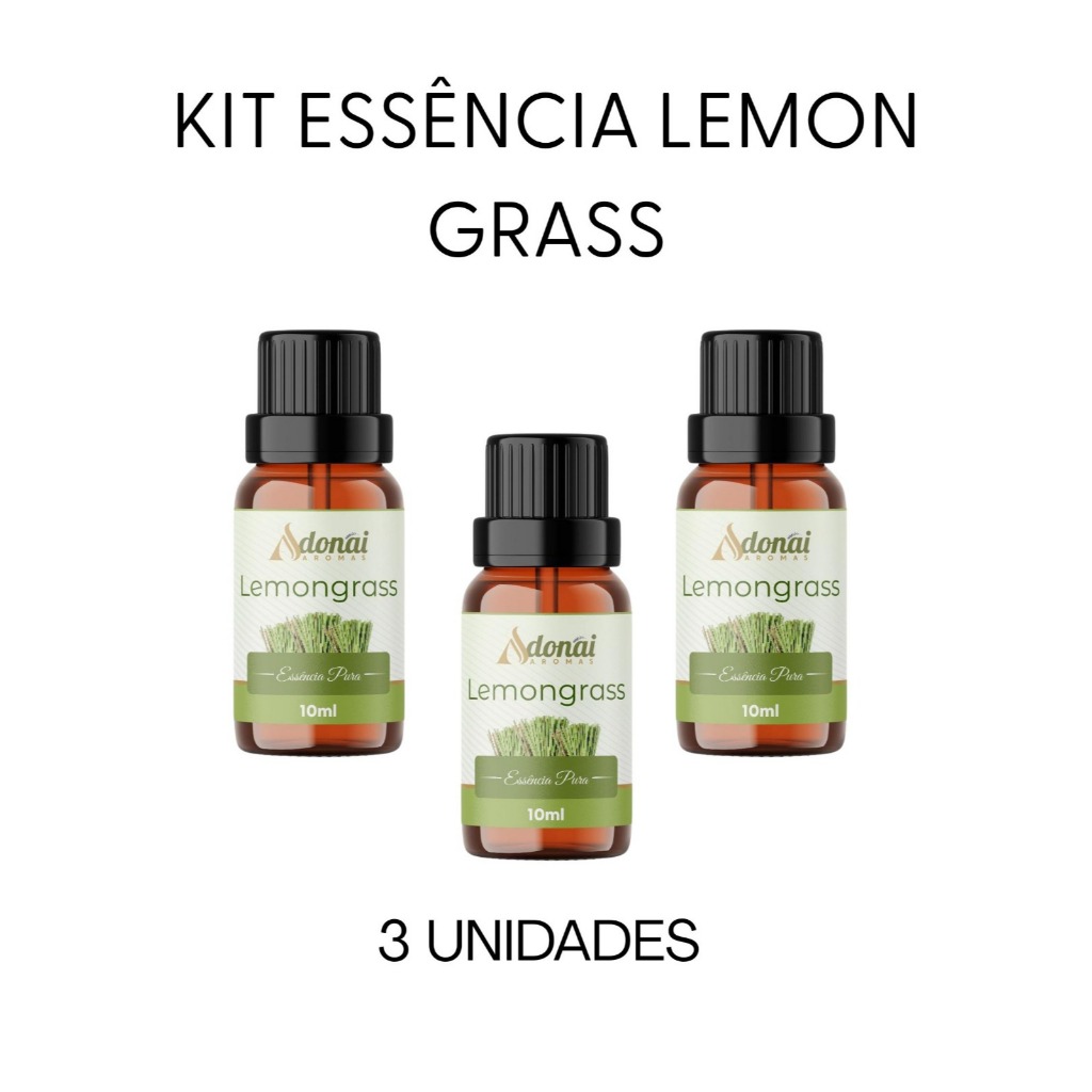 Kit 3 Essência Aromática Lemongrass / Capim Limão 10ml Adonai Difusor Elétrico Umidificador