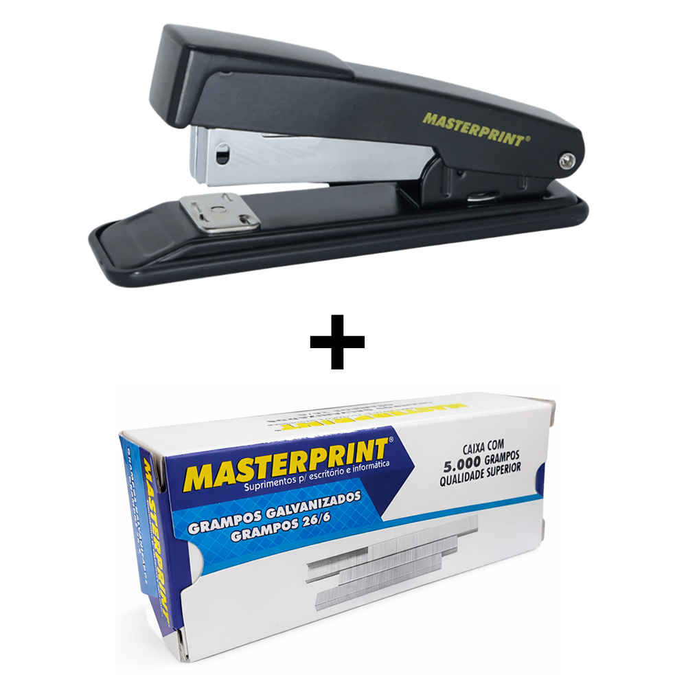 Kit Grampeador Metal + 5.000 Grampos 26/6 Galvanizados Escolar Escritório MASTERPRINT em Oferta na Shopee