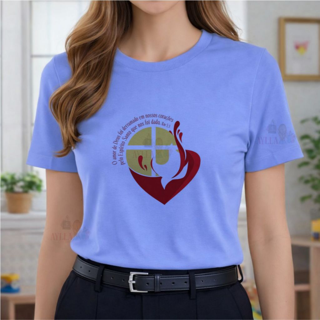 Tshirt AZUL Blusa feminina , ESPIRITO SANTO, DONS DO ESPIRITO SANTO, CRISMA, CATOLICA, CRISTÃ,PLUS SIZE