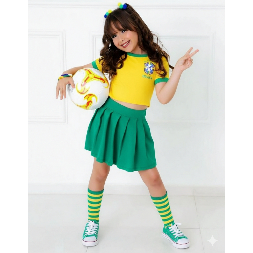Conjunto infantil menina do Brasil em Oferta na Shopee