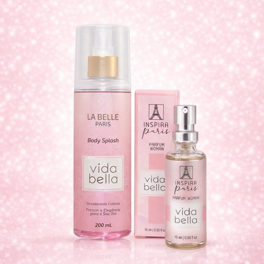 Kit Vida Bella Perfume + Body Splash 200ml Feminino Doce Elegante Inspiração Vie est Belle