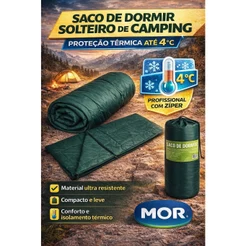 Saco De Dormir Solteiro Camping Proteção Térmica Para Temperaturas De Até 4°c Profissional Com Ziper Mor