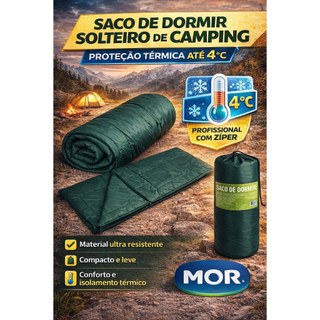 Saco De Dormir Solteiro Camping Proteção Térmica Para Temperaturas De Até 4°c Profissional Com Ziper Mor