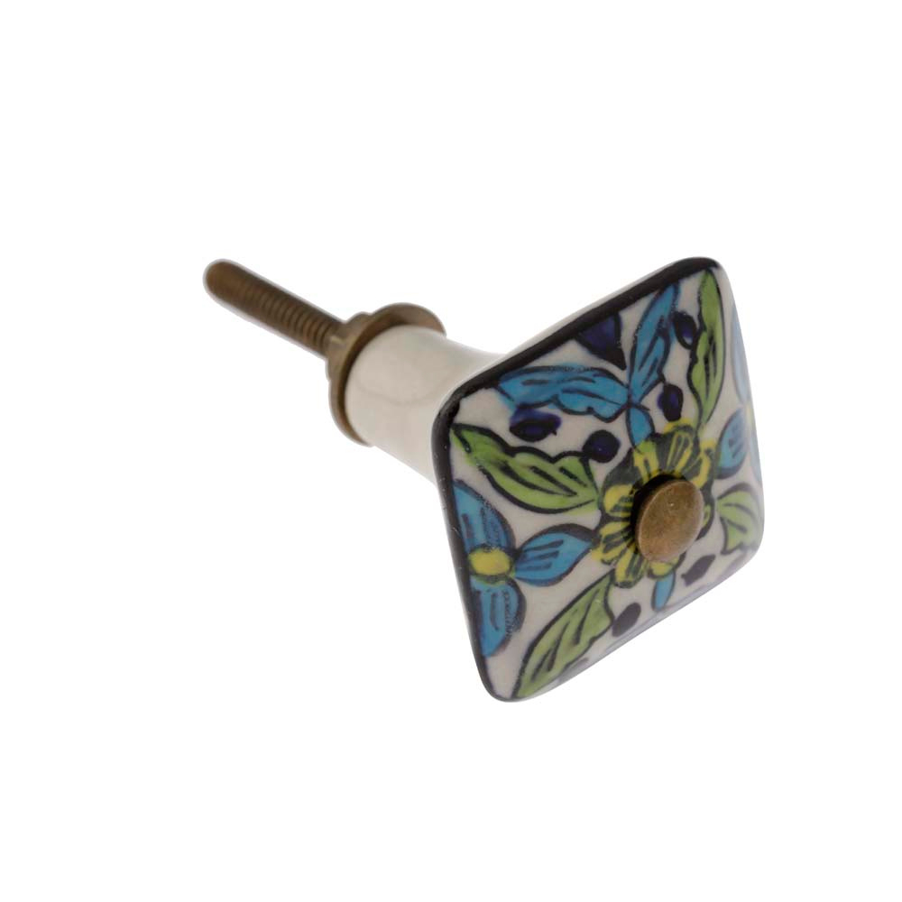 Puxador Gaveta Cerâmica Quadrado Floral Casa Móveis Cômoda Guarda Roupa Sala