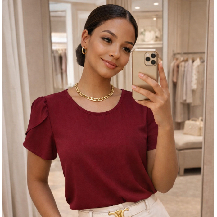 Blusa feminina elegante manga curta confortável tendencia envio imediato
