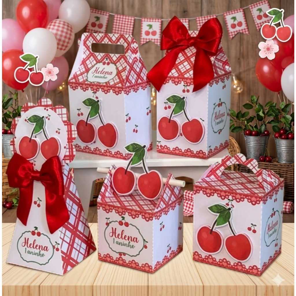 Kit festa tema CEREJINHA  Caixinha Personalizada lembrancinha aniversário CEREJINHA