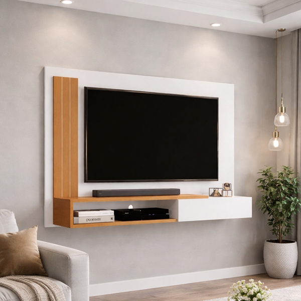 Painel Para Tv Até 50 Polegadas Match Cor Branco / Nature - Comprar Moveis em Casa