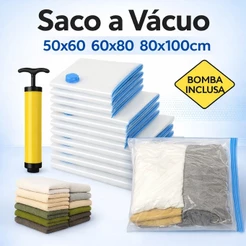 Saco a Vácuo com Bomba Kit Organizador de Roupa Mala Viagem Edredom Reutilizável