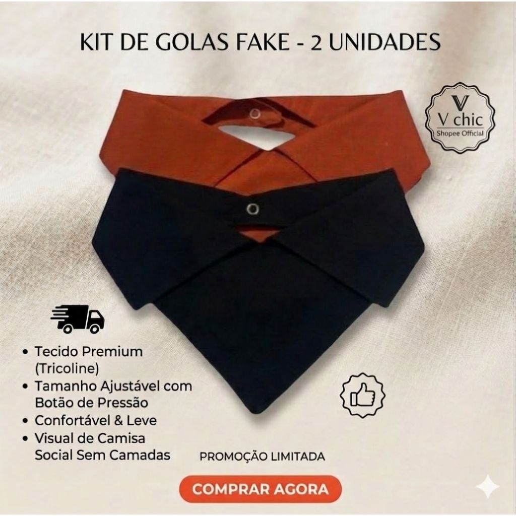 Kit Gola de Camisa Fake Tricoline