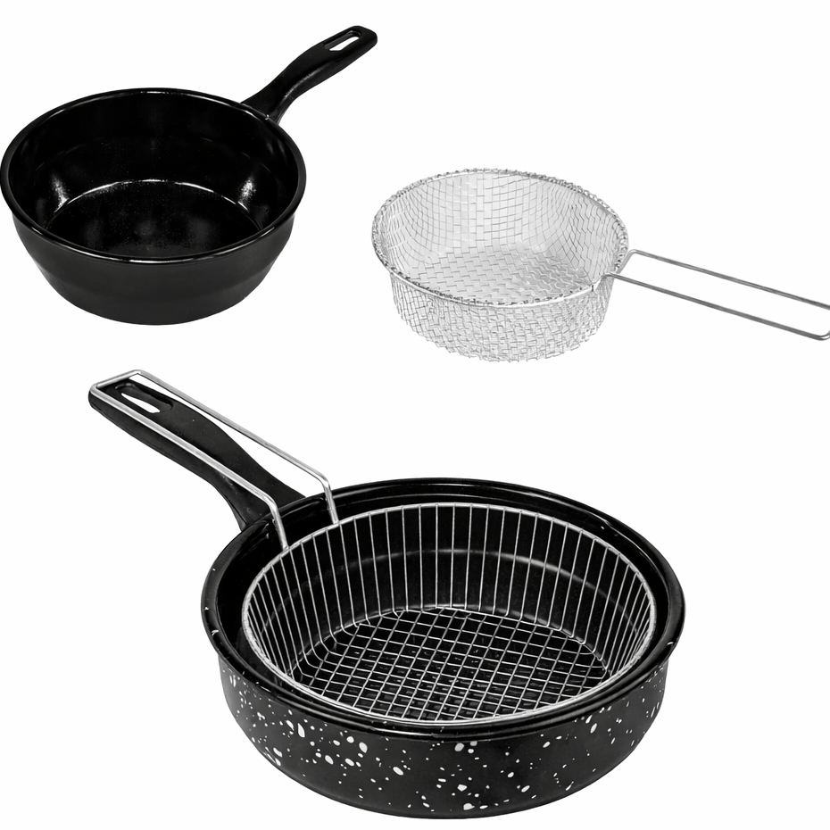 Frigideira 26Cm Aço Esmaltada Com Cesto Aramado Para Fritura