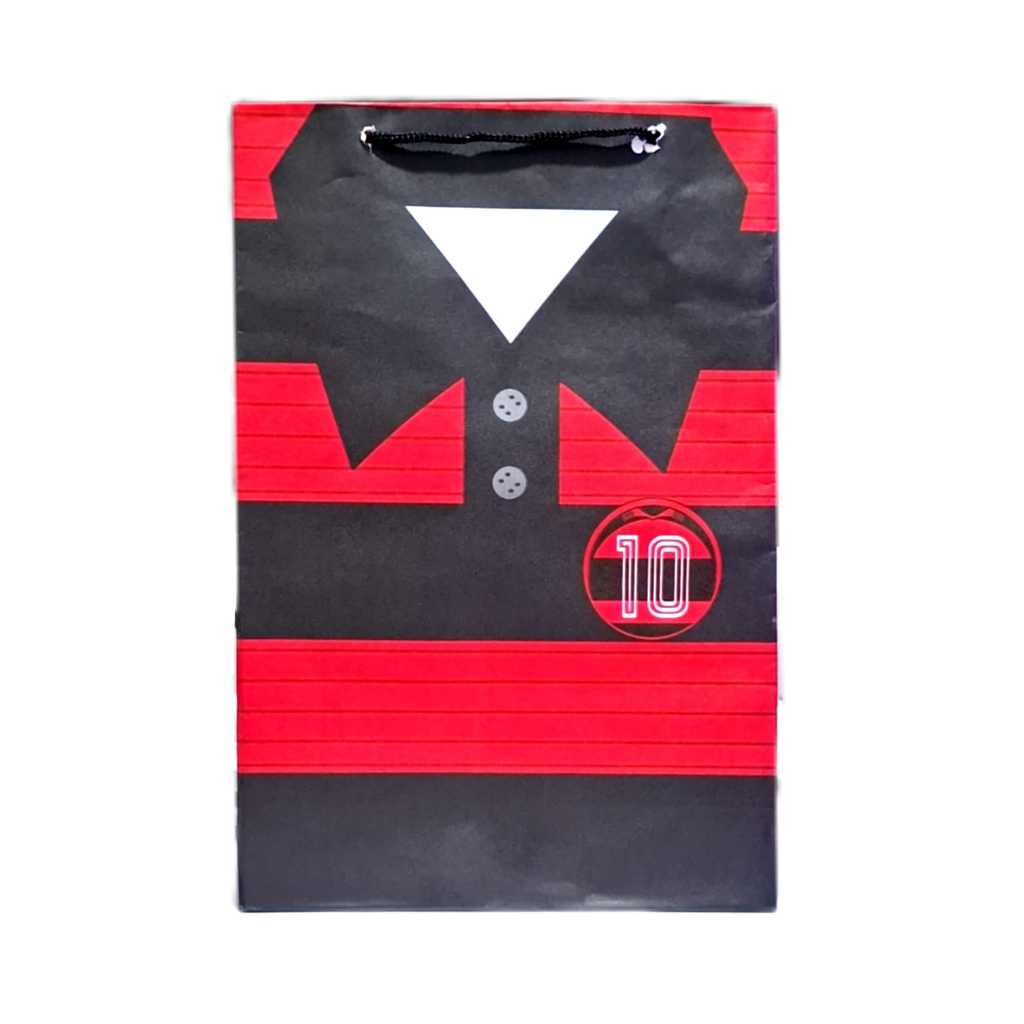 KIT 10/20/30/40/50 sacolas de papel FUTEBOL PRETO E VERMELHO Para Lembracinha Surpresa TAMANHO 25x17x6 cm em Oferta na Shopee