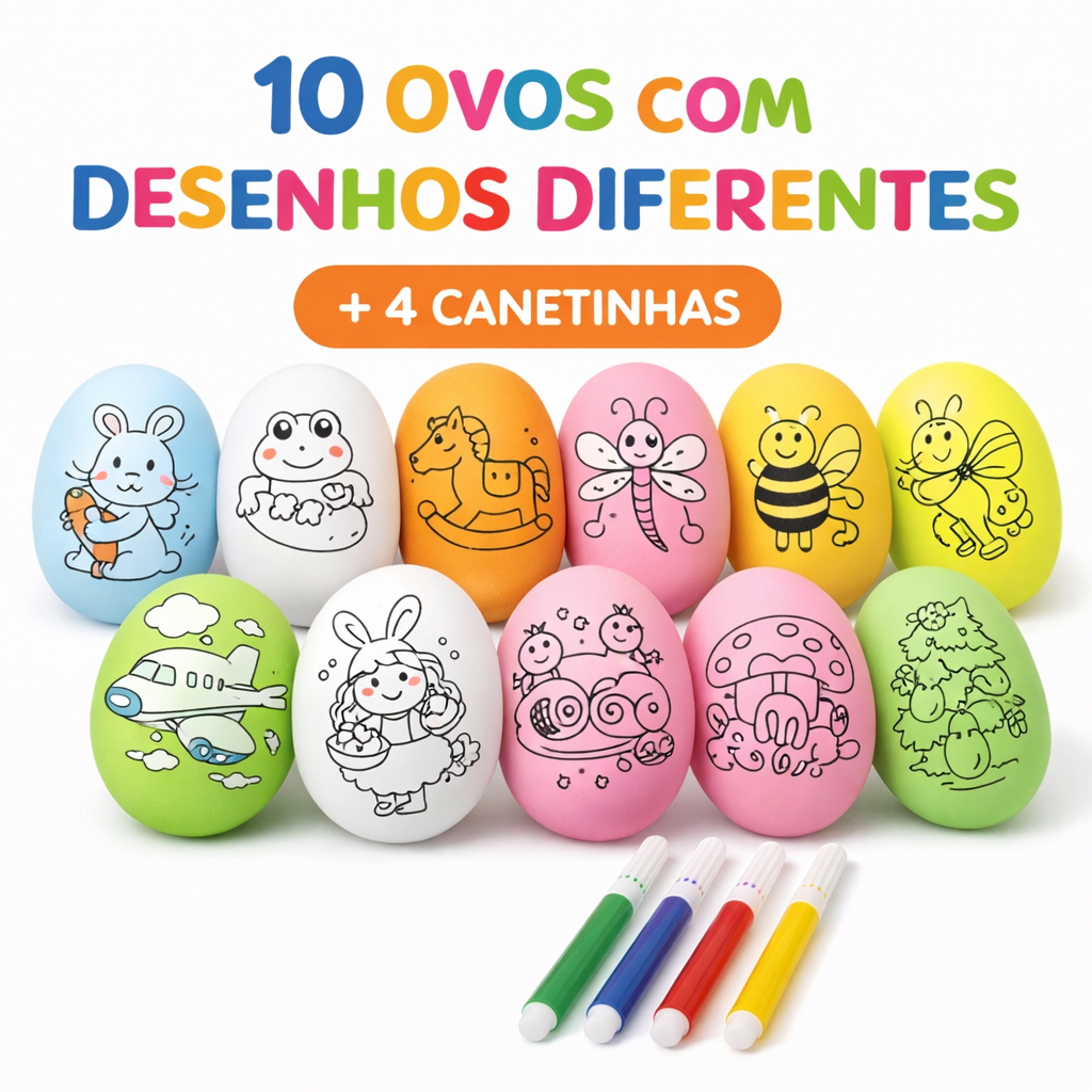 10 Ovos De Páscoa Para Colorir Com Canetinha Caça Ovos Kit com 10 Peças ou 15 peças [Leia a descrição] em Oferta na Shopee