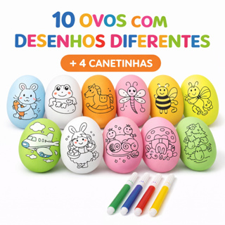 10 Ovos De Páscoa Para Colorir Com Canetinha Caça Ovos Kit com 10 Peças ou 15 peças [Leia a descrição] em Oferta na Shopee