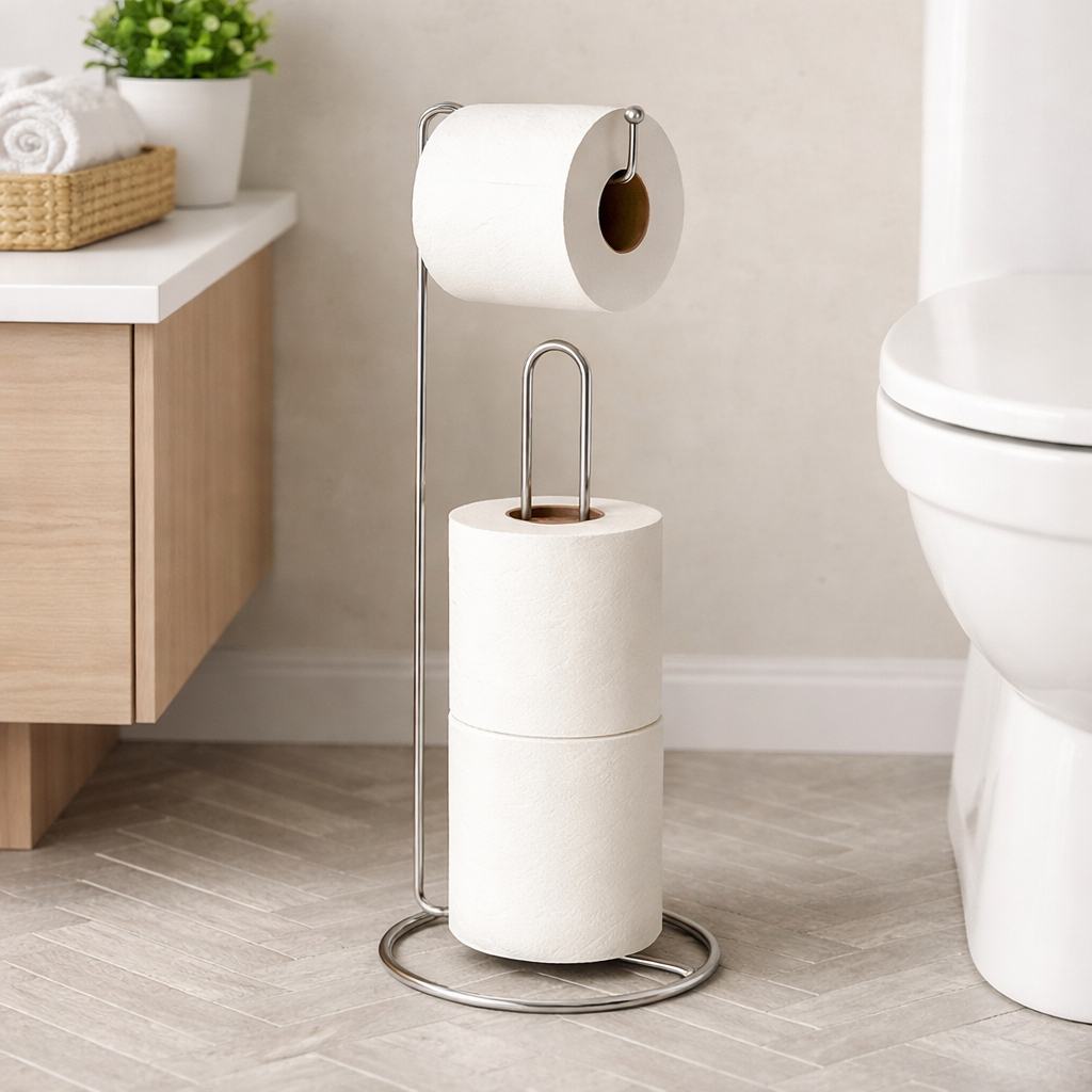 Suporte Porta Papel Higiênico De Piso Chão Casa Banheiro Luxo Cromado em Oferta na Shopee