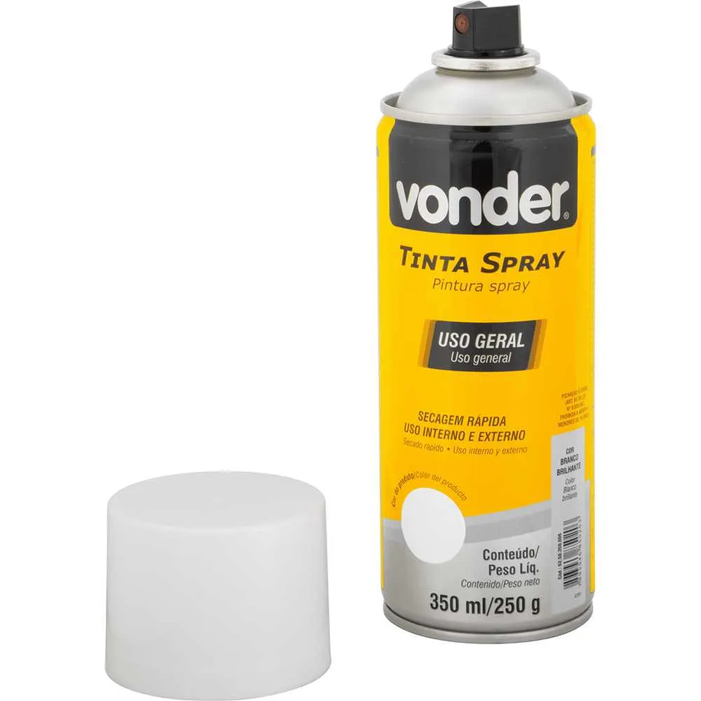 Tinta Spray Branco Brilhante Uso Geral 350ml Vonder Secagem Rápida - Branco Brilhante