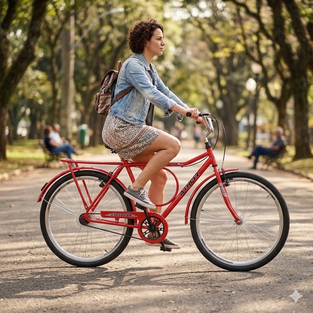 Bicicleta Aro 26 Executiva Athor Barra Circular – Adulto Masculina e Feminina, com Garupa, Quadro Aço, Cor Vermelha