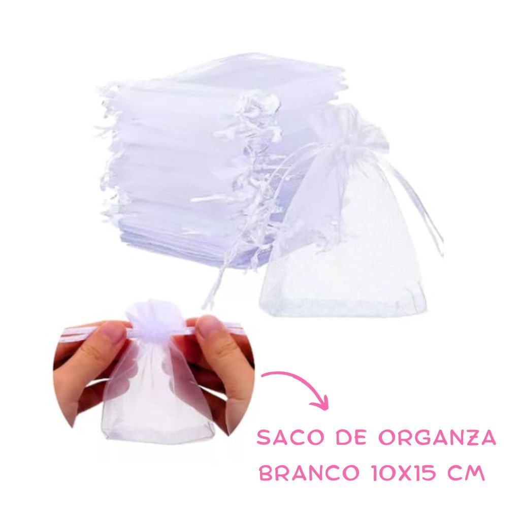Kit 50/40/30/20/10 Saquinho Saco Organza 10x15 Branco Lembrancinha Festa Casamento 15 Anos