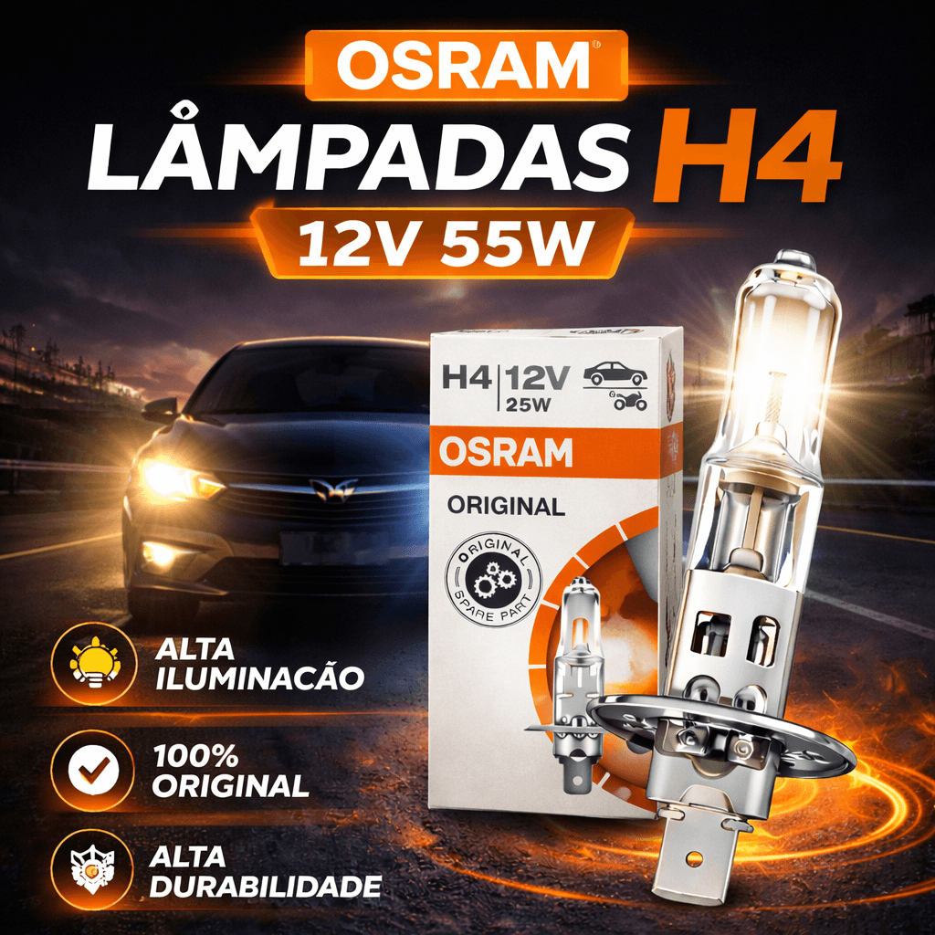 Lâmpada H4 OSRAM Original 12V 55W | Farol Automotivo | Unidade ou Par