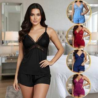Babydoll Short Detalhes em Renda Sexy Verão Luxo Confortável Delicado Pijama de Dormir Alça em Oferta na Shopee