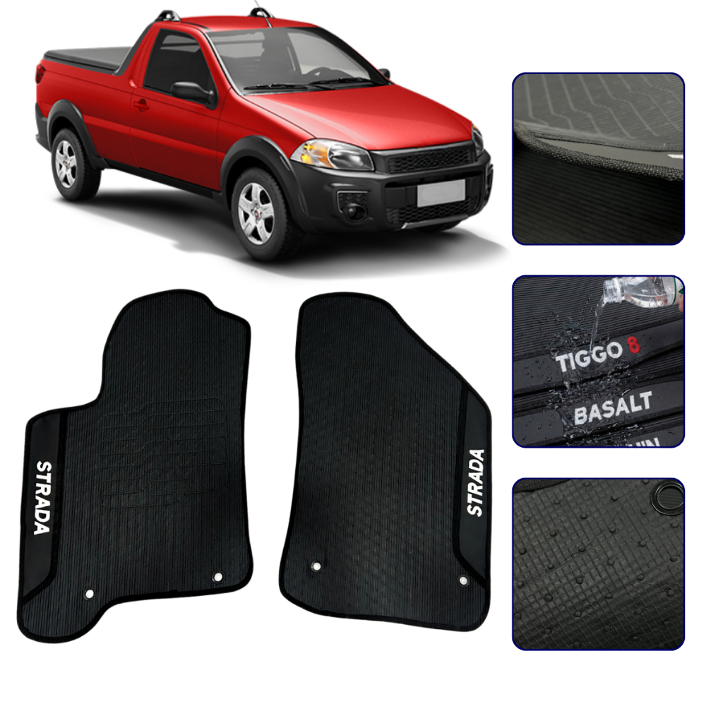 Jogo de Tapete Emborrachado Para Strada Cabine Simples 2001 a 2019 Kit Dianteiro