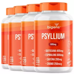Kit 4x Psyllium Complex Bigens, Fibras + Quitosana + Espirulina + Cafeína Anidra + Cromo, 120 Caps, Bigens