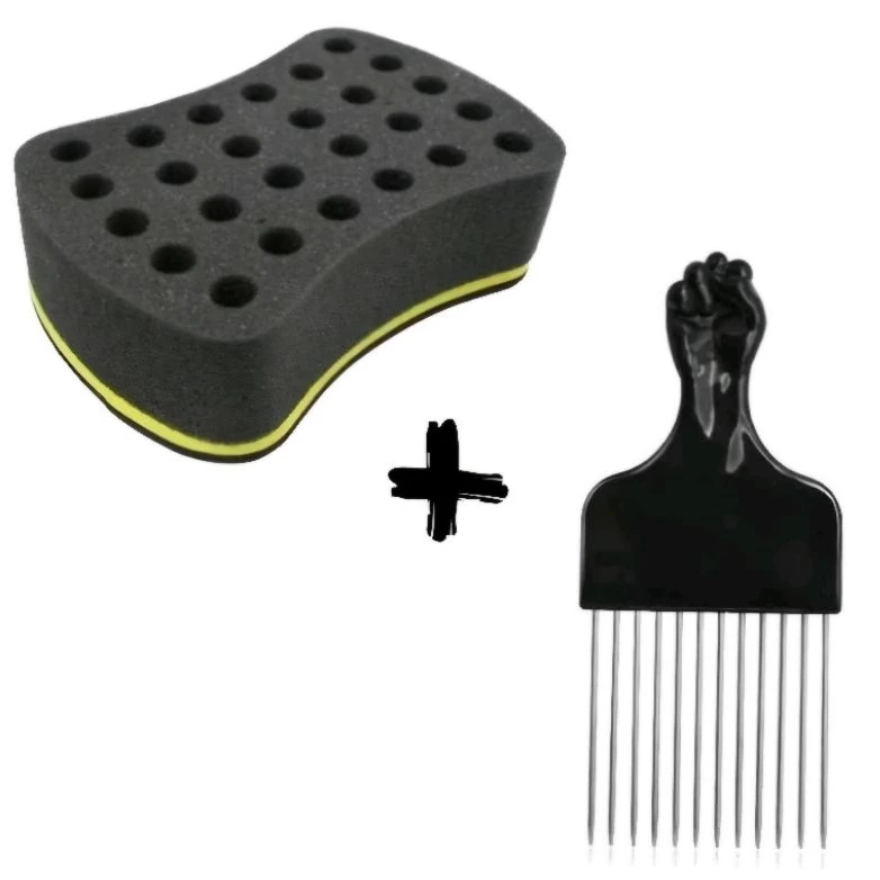 Kit AFRO Barbeiro Esponja Nudred + Pente Garfo