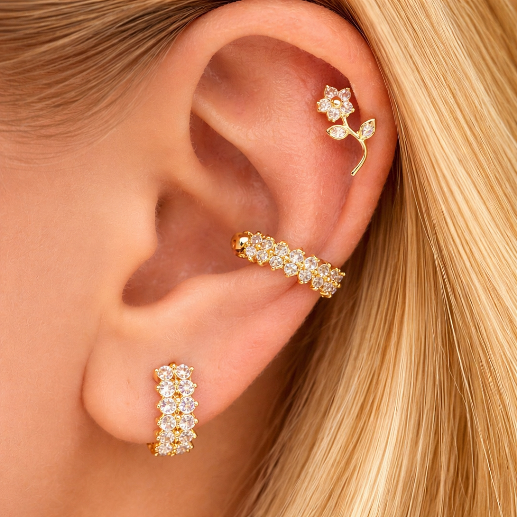 🌟Piercing Conch Duplo 2 | Aço Cirúrgico Folheado Antialérgico | Conforto e Durabilidade (Onp1502)  👂 em Oferta na Shopee