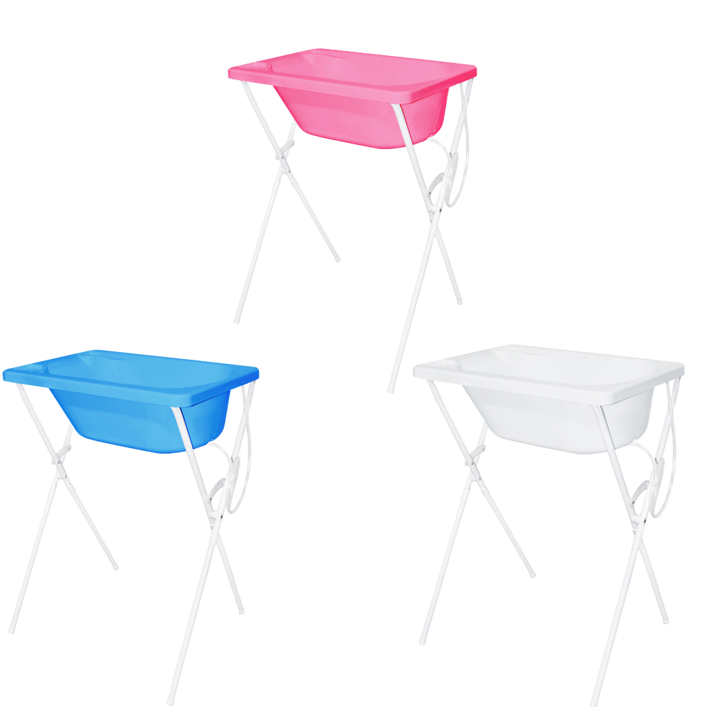 Banheira de Bebê com Suporte para Crianças Menino e Menina cores - Branca, Azul e Rosa
