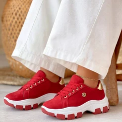 Tênis Feminino Plataforma Casual Solado Tratorado Confortável Estilo Blogueira Tendência Atual