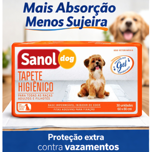 Tapete Higiênico Sanol Dog 80x60 30un Super Absorvente Anti Odor Para Filhotes E Adultos