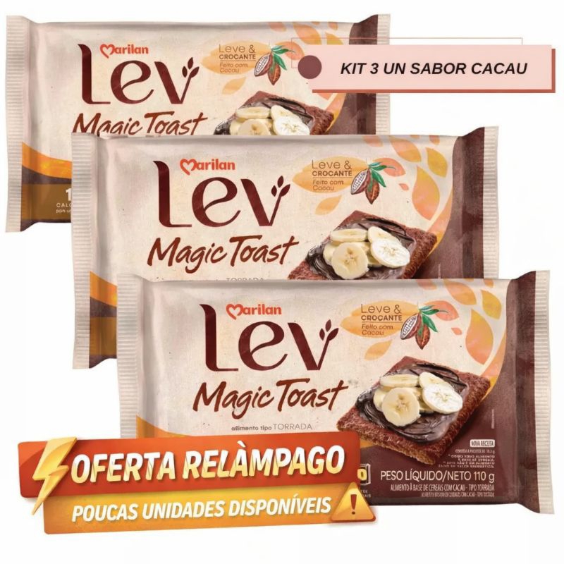 Kit 3 pct Torrada Lev Magic Toast Cacau 110g Marilan Original
